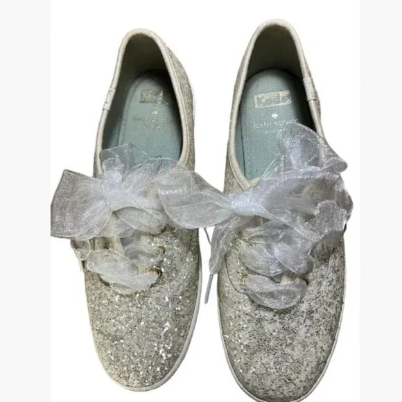 Keds by Kate Spade Champion Glitter Sneakers White Sheer Ribbon Laces Size 7 EUC - Picture 12 of 12